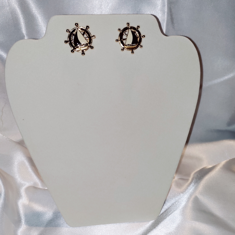 Nautical Gold and Blue Earrings - Picture 6 of 6